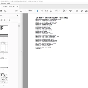 Tadano Crane GR-130F-1-00102 4 BOOM + 6 JIB, 2M2D Parts Manual PDF