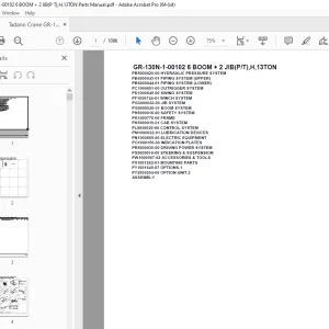 Tadano Crane GR-130N-1-00102 6 BOOM + 2 JIB(P/T),H,13TON Parts Manual PDF