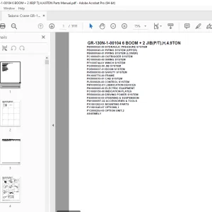 Tadano Crane GR-130N-1-00104 6 BOOM + 2 JIB(P/T),H,4.9TON Parts Manual PDF