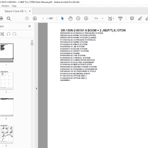Tadano Crane GR-130N-2-00101 6 BOOM + 2 JIB(P/T),X,13TON Parts Manual - PDF DOWNLOAD
