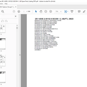 Tadano Crane GR-1200-3-00101 6 BOOM + 2 JIB, 2M2D Parts Manual PDF