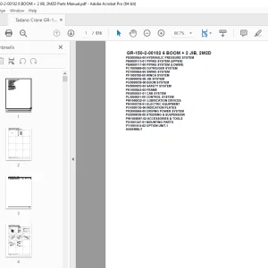 Tadano Crane GR-150-2-00102 6 BOOM + 2 JIB, 2M2D Parts Manual PDF