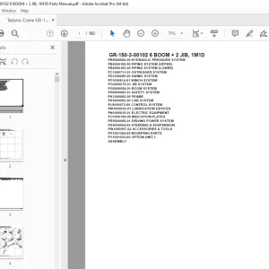 Tadano Crane GR-150-3-00102 6 BOOM + 2 JIB, 1M1D Parts Manual PDF