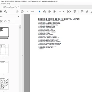 Tadano Crane GR-200E-3-00101 6 BOOM + 2 JIB(STD),H,20TON Parts Manual PDF