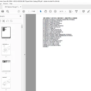 Tadano Crane GR-250N-1-00103 4 BOOM + JIB(STD),X,2M2D Parts Manual PDF
