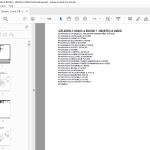 Tadano Crane GR-250N-1-00203 4 BOOM + JIB(STD),X,2M2D Parts Manual PDF