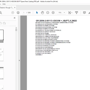 Tadano Crane GR-250N-2-00113 4 BOOM + JIB(PT),X,2M2D Parts Manual PDF