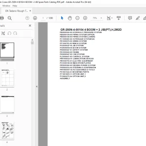 Tadano Crane GR-250N-4-00104 4 BOOM + 2 JIB(PT),H,2M2D Parts Manual PDF