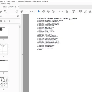 Tadano Crane GR-250N-4-00121 4 BOOM + 2 JIB(FAJ),X,2M2D Parts Manual PDF