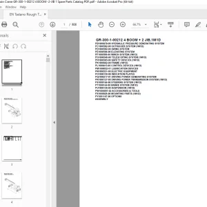Tadano Crane GR-300-1-00212 4 BOOM + 2 JIB,1M1D Parts Manual PDF