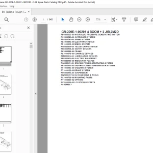 Tadano Crane GR-300E-1-00201 4 BOOM + 2 JIB,2M2D Parts Manual PDF