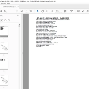 Tadano Crane GR-300E-1-00214 4 BOOM + 2 JIB,2M2D Parts Manual - PDF DOWNLOAD