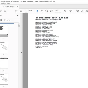 Tadano Crane GR-300E-1-00212 4 BOOM + 2 JIB,2M2D Parts Manual PDF
