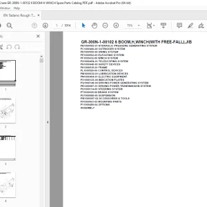 Tadano Crane GR-300N-1-00102 6 BOOM,H,WINCH(WITH FREE-FALL),JIB Parts Manual PDF