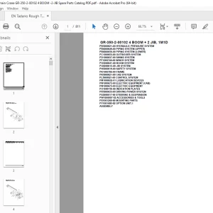 Tadano Crane GR-350-2-00102 4 BOOM + 2 JIB, 1M1D Parts Manual PDF