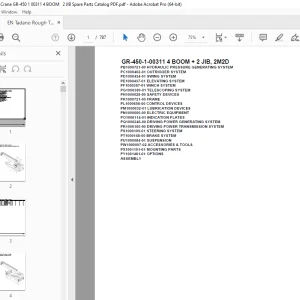 Tadano Crane GR-450-1-00311 4 BOOM + 2 JIB, 2M2D Parts Manual PDF