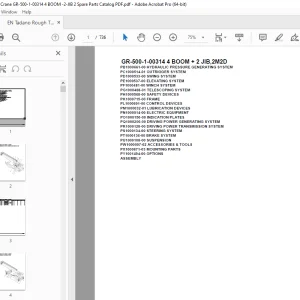 Tadano Crane GR-500-1-00314 4 BOOM + 2 JIB,2M2D Parts Manual PDF