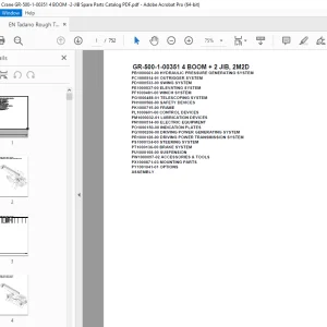Tadano Crane GR-500-1-00351 4 BOOM + 2 JIB, 2M2D Parts Manual PDF