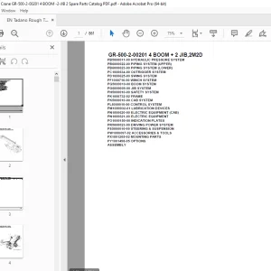 Tadano Crane GR-500-2-00201 4 BOOM + 2 JIB,2M2D Parts Manual PDF