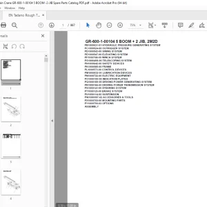 Tadano Crane GR-600-1-00104 5 BOOM + 2 JIB, 2M2D Parts Manual PDF