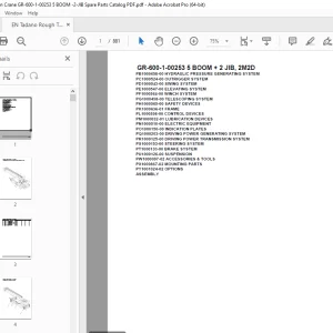 Tadano Crane GR-600-1-00253 5 BOOM + 2 JIB, 2M2D Parts Manual PDF