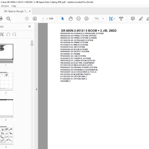 Tadano Crane GR-600N-3-00121 5 BOOM + 2 JIB, 2M2D Parts Manual PDF