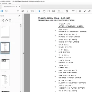 Tadano Crane GT-300E-3-00201 4 BOOM + 2 JIB,2M2D Parts Manual PDF