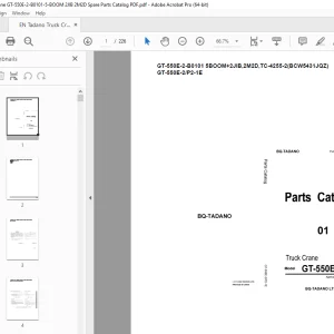 Tadano Crane GT-550E-2-B0101 5BOOM+2JIB,2M2D,TC-4255-2(BCW5431JQZ) Parts Manual PDF