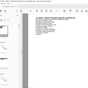 Tadano Crane GT-600E-1-00202 5 BOOM+JIB(FOR AUSTRALIA) Parts Manual PDF