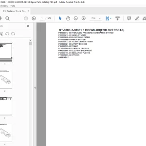Tadano Crane GT-600E-1-00301 5 BOOM+JIB(FOR OVERSEAS) Parts Manual PDF
