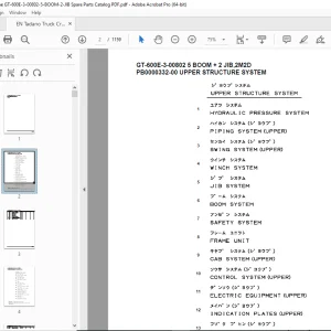 Tadano Crane GT-600E-3-00802 5 BOOM + 2 JIB,2M2D Parts Manual PDF