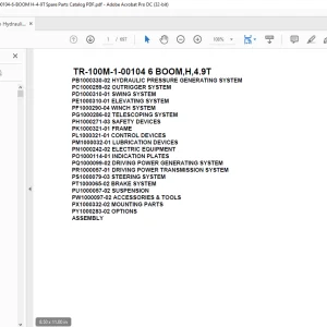 Tadano Hydraulic Crane TR-100M-1-00104 6 BOOM,H,4.9T Parts Manual - PDF DOWNLOAD