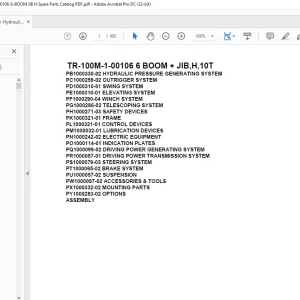 Tadano Hydraulic Crane TR-100M-1-00106 6 BOOM + JIB,H,10T Parts Manual - PDF DOWNLOAD