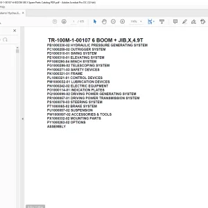 Tadano Hydraulic Crane TR-100M-1-00107 6 BOOM + JIB,X,4.9T Parts Manual - PDF DOWNLOAD