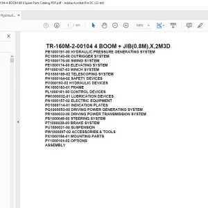 Tadano Hydraulic Crane TR-160M-2-00104 4 BOOM + JIB(0.8M),X,2M3D Parts Manual - PDF