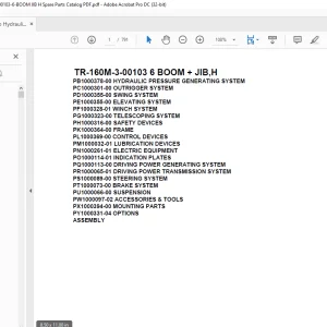 Tadano Hydraulic Crane TR-160M-3-00103 6 BOOM + JIB,H Parts Manual