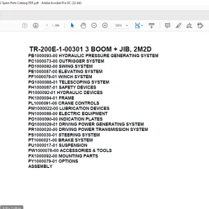 Tadano Hydraulic Crane TR-200E-1-00301 3 BOOM + JIB, 2M2D Parts Manual  -  PDF DOWNLOAD