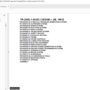 Tadano Hydraulic Crane TR-200E-1-00302 3 BOOM + JIB, 1M1D Parts Manual