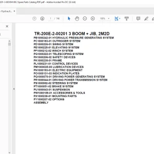 Tadano Hydraulic Crane TR-200E-2-00201 3 BOOM + JIB, 2M2D Parts Manual