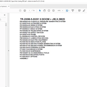 Tadano Hydraulic Crane TR-200M-5-00201 6 BOOM + JIB,X,2M2D Parts Manual - PDF