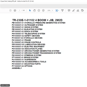 Tadano Hydraulic Crane TR-230E-1-01102 4 BOOM + JIB, 2M2D Parts Manual - PDF