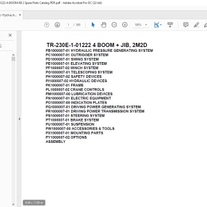 Tadano Hydraulic Crane TR-230E-1-01222 4 BOOM + JIB, 2M2D Parts Manual