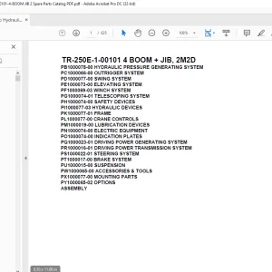 Tadano Hydraulic Crane TR-250E-1-00101 4 BOOM + JIB, 2M2D Parts Manual