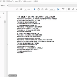 Tadano Hydraulic Crane TR-250E-1-00301 4 BOOM + JIB, 2M2D Parts Manual
