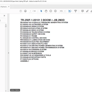 Tadano Hydraulic Crane TR-250F-1-00101 3 BOOM + JIB,2M2D Parts Manual