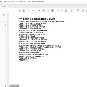 Tadano Hydraulic Crane TR-250M-4-00106 3 BOOM,2M2D Parts Manual