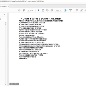 Tadano Hydraulic Crane TR-250M-5-00103 4 BOOM + JIB,2M2D Parts Manual