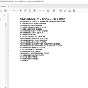 Tadano Hydraulic Crane TR-250M-6-00103 4 BOOM + JIB,X,2M2D Parts Manual
