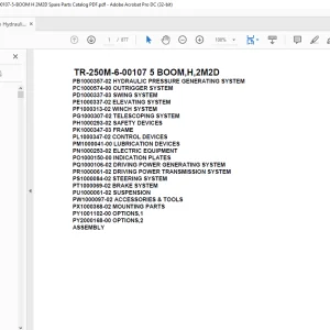 Tadano Hydraulic Crane TR-250M-6-00107 5 BOOM,H,2M2D Parts Manual