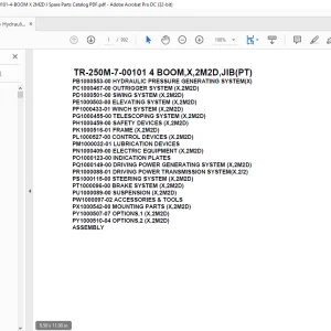 Tadano Hydraulic Crane TR-250M-7-00101 4 BOOM,X,2M2D,JIB(PT) Parts Manual